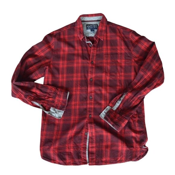 American Rag Red Black Plaid Men's Cotton Button Down Size Medium Fall Western - Picture 7 of 7